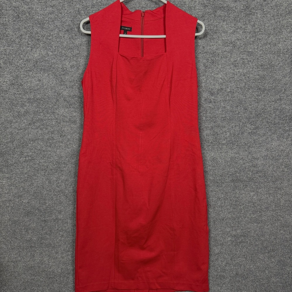 Talbots Womens Size 12‎ Sheath Dress Red Square Neck Office Party Holiday